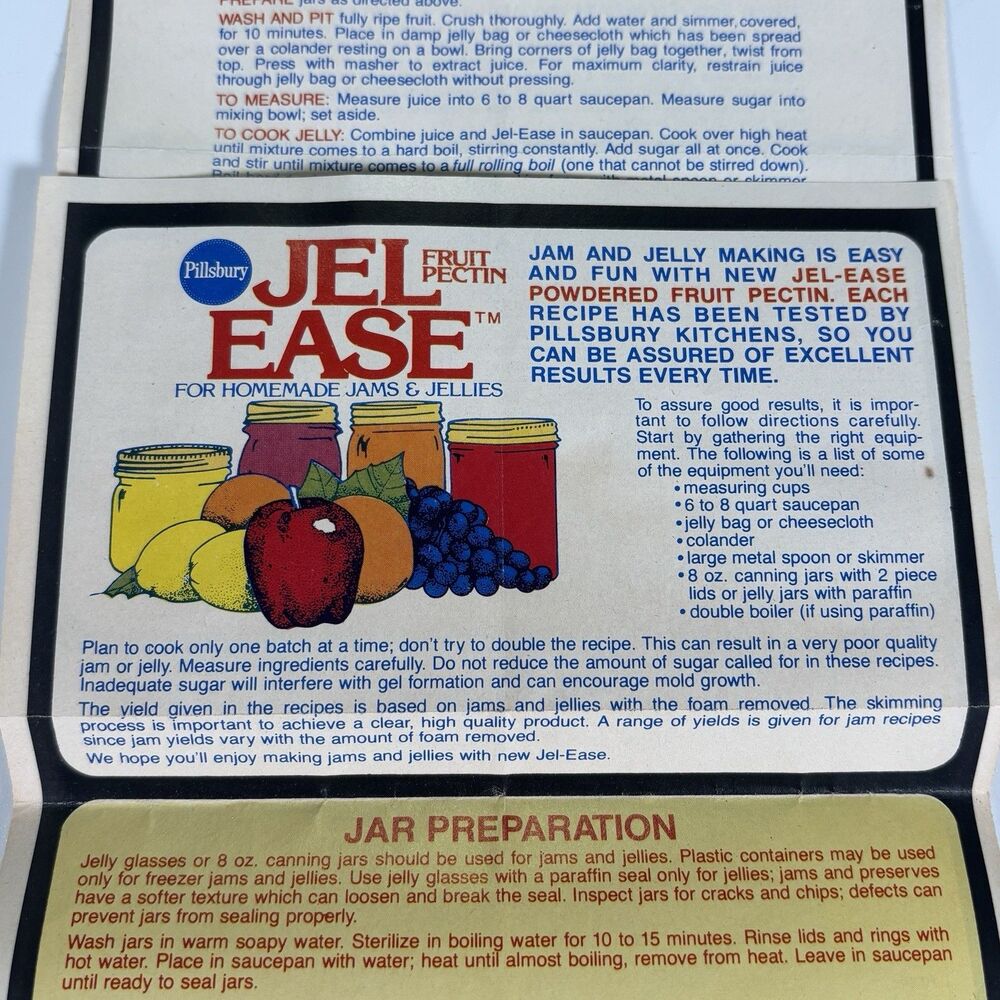 Vintage Pillsbury Jel-Ease Fruit Pectin Recipe Booklet Jam Jelly Insert Jar Can
